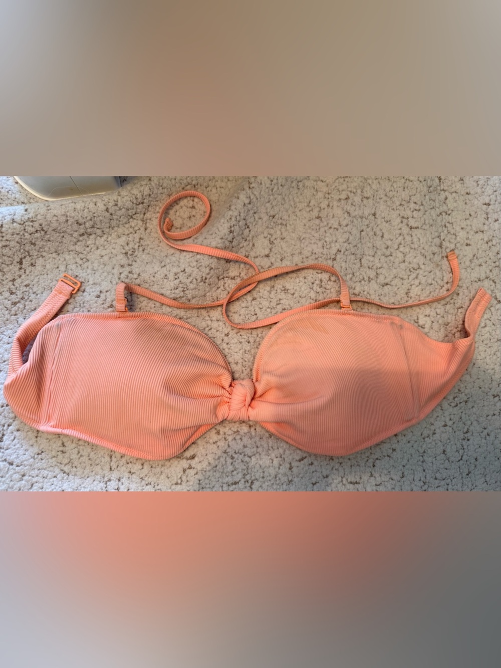aerie Coral Ribbed Knot Front Bandeau Bikini Top